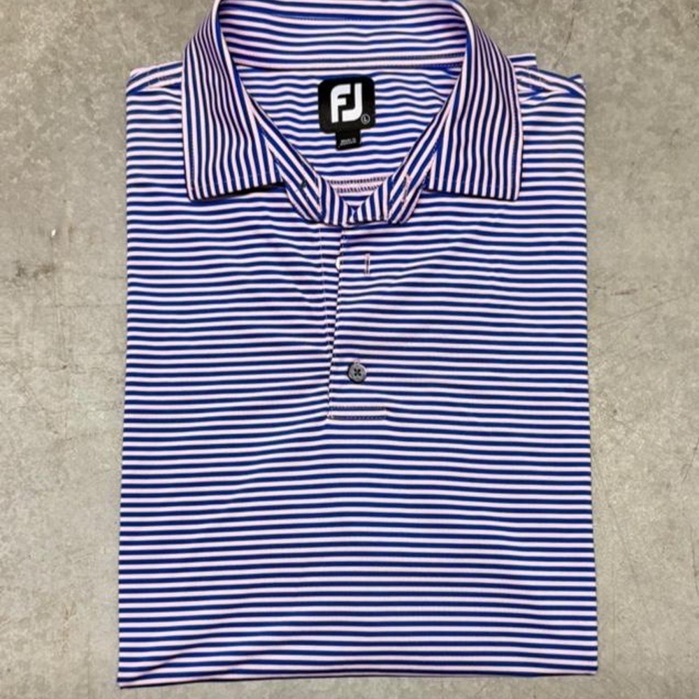 Footjoy Men's Performance Golf Striped Polo Blue Pink Stripes Sz Large